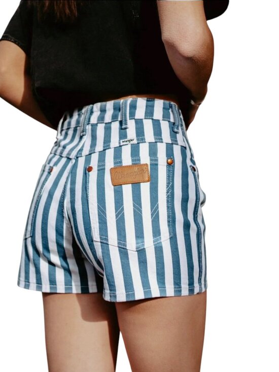 Wrangler Pants - Wrangler Blue & White Stripes 112352487 High-Rise Jean Shorts Size 28